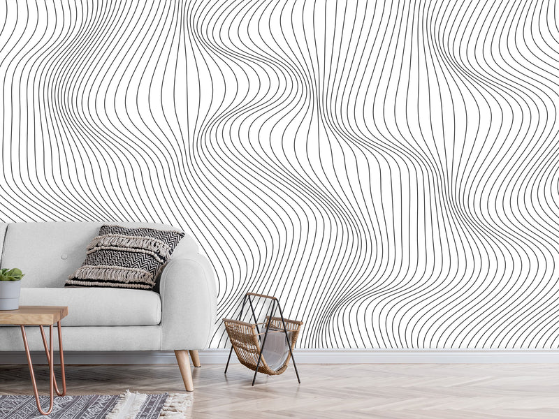 Black and White Self-Adhesive Wallpaper for Living Room and Office "Spiral Abstraction" for Futuristic Design