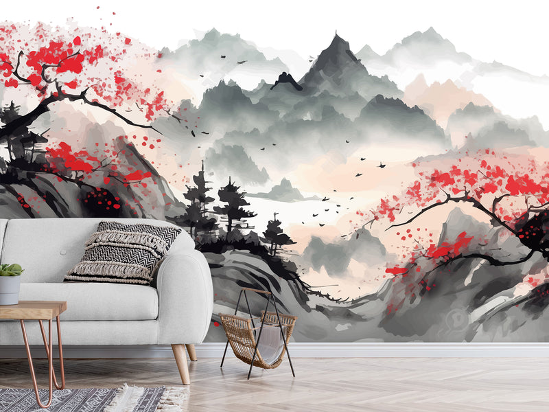 Asian Art  Peel and Stick Wall Mural "Japanese Landscape" Photo Wallpaper For Bedroom Living Room Decor