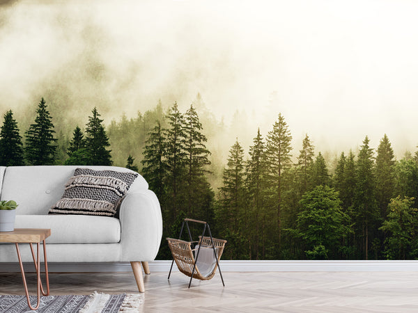 Self-adhesive wallpaper "Misty Mountain Landscape", perfect for adding a serene and stylish touch to your living room, office, or home workspace.