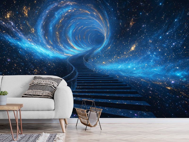 Incredible Wallpaper Sci-Fi Motif For Living Room, Hall Self-Adhesive Wallpaper For Entire Wall "Stairway To Another Dimension" 🚀