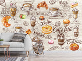 Modern Non-Woven Mural Wallpaper, Vibrant Full-Wall Mural for Kitchen or Café Decor “Coffee and Dessert”