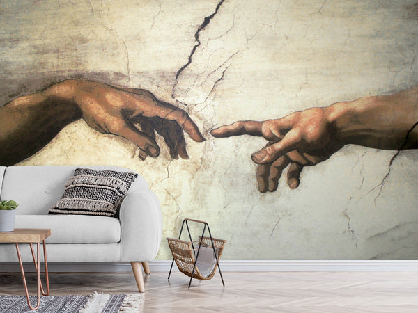 Artistic Vintage-Style Peel ana Stick Wallpaper for Living Room and Bedroom – "Michelangelo: The Gesture of Creation"