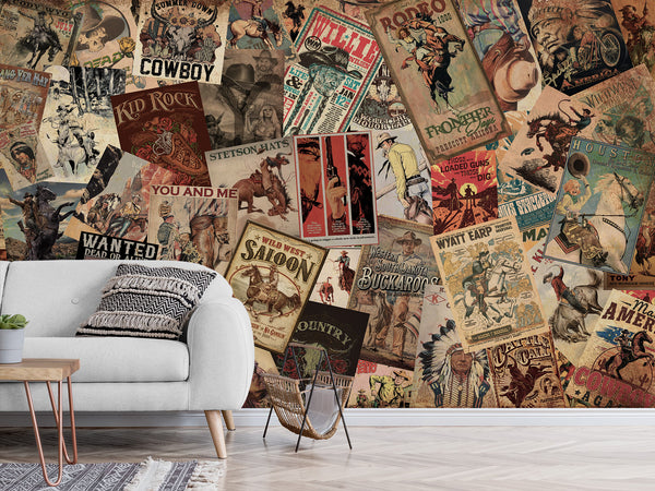 Unique Design Traditional Wall Murals Decor For Office, Bedroom, Living Room Vintage Collage "Wild West"🤠📰