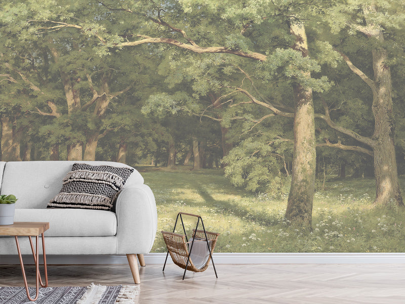 Non-Woven Photo Wallpaper, Vintage Nature-Inspired Wallpaper – "Green Forest" for Living Room