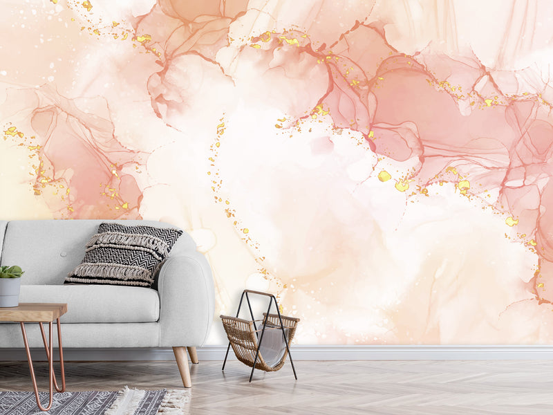 Non-Woven Photo Wallpaper For Bedroom, Living Room, Art Design “Rosea With Golden Abstraction”
