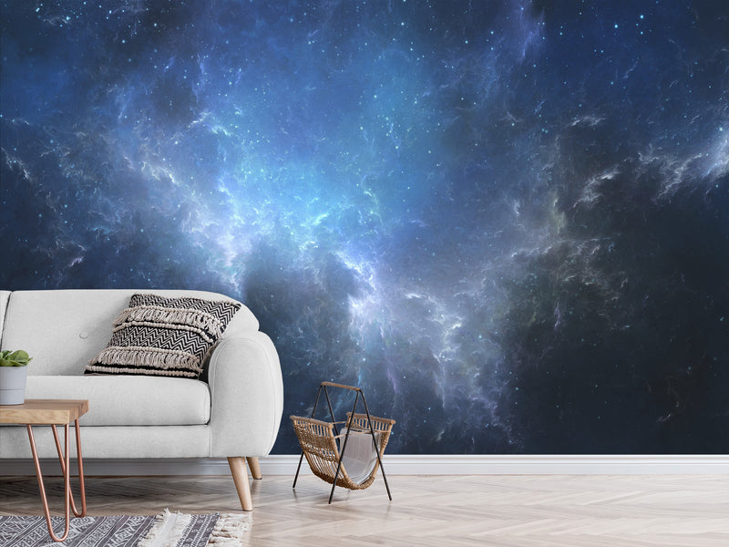 Peel and Stick Wall Mural Full-Wall Photo Wallpaper "Dark Blue Galaxy Ink Art" Art For Bedroom Or Office