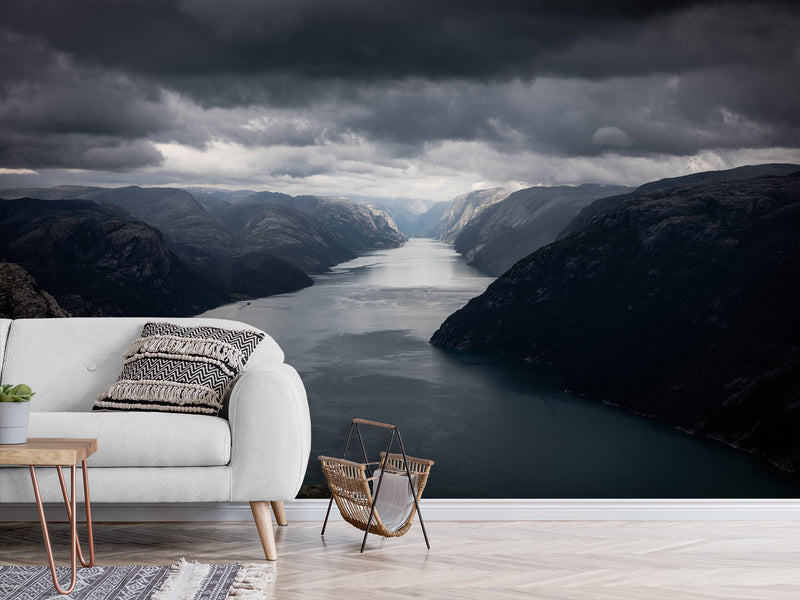 Non-Woven Mural Nature-Inspired Fjord Wallpaper – Scenic Wall Mural For Bedroom Or Living Room