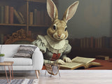 Wall mural Peel and Stick vinyl “Rabbit with a book”, vintage home decor