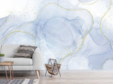 3D Self-Adhesive Wallpaper With Art Print For Office Area, Abstract “White And Blue Abstraction For Comfort”