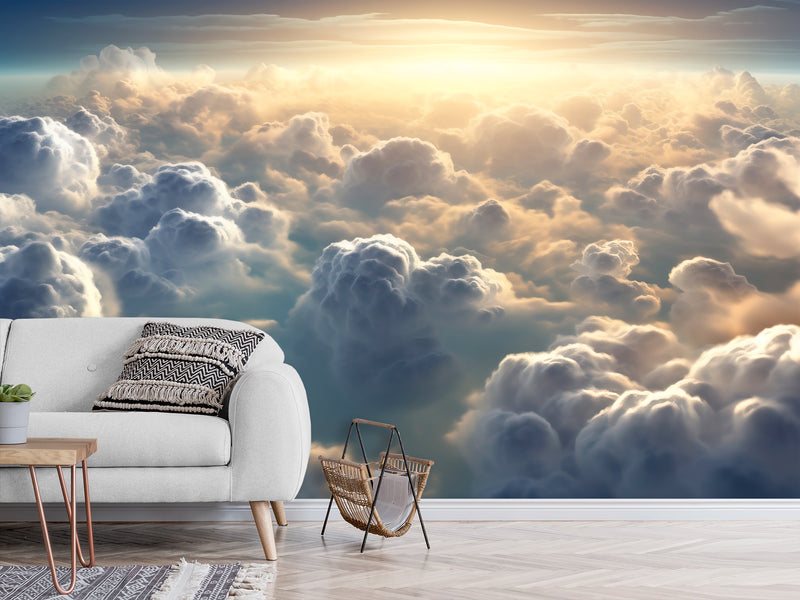 Non-Woven Photo Wallpaper – "Clouds in Sunlight" – Wall Mural for Office or Living Room