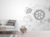 Peel and Stick Vinyl Wallpaper Schematic Gear Mechanism Design for Office Accent Wall Mural