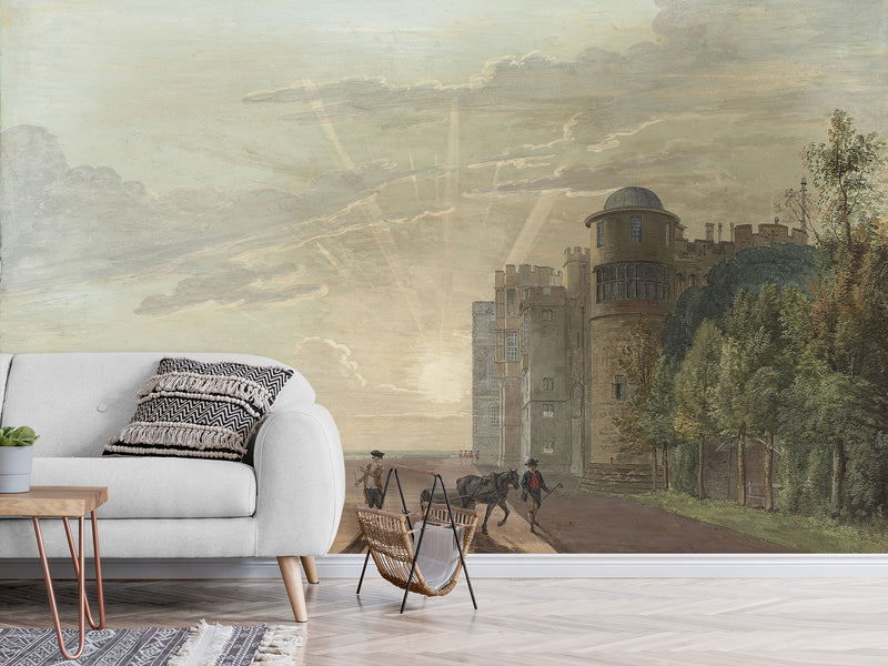 Non-Wowen Wallpaper Paul Sandby "The north terrace of windsor castle looking east at sun" Vintage Style Photo Wallpaper For Living Room And Bedroom