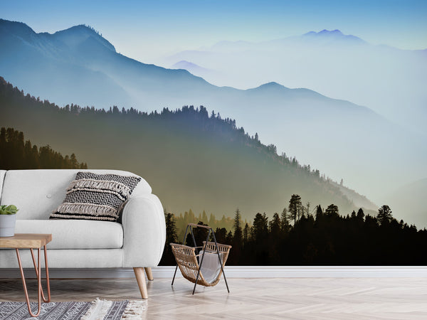 Nature-Themed Wallpapers – Full Wall Print,Peel and Stick Wall Murals for Creating Cozy Atmosphere "Mountain Silhouettes" for Living Room, Bedroom 🌄