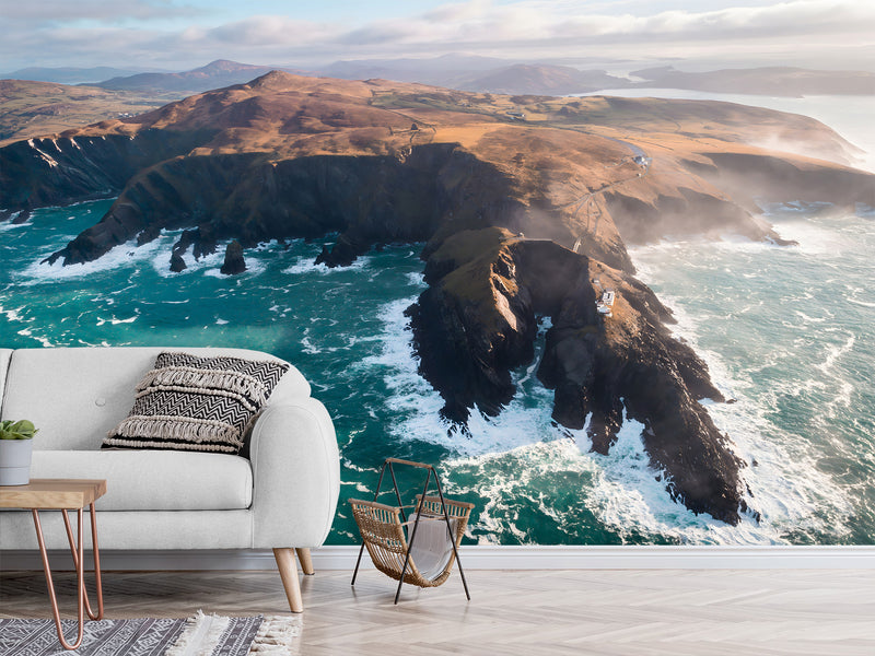 Coastal Design Full-Wall Wallpaper. Non-woven Wallpaper for Lounge or Living Area. View of the Irish Coast, Nature Print
