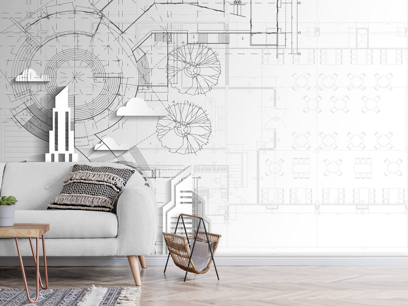 Traditional wallpaper wall art “City drawing" Wallpaper for Bedroom or Living Room