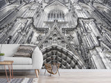 Architectural Print Self-Adhesive Wallpaper Mural – Full Wall Decor for Living Room or Bedroom, "Upward View of a Temple Building"
