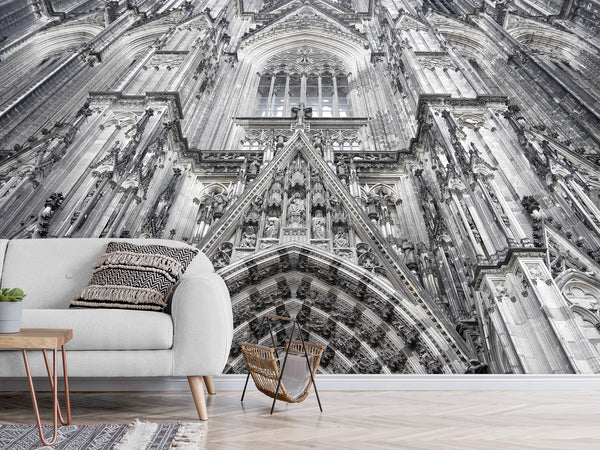Architectural Print Self-Adhesive Wallpaper Mural – Full Wall Decor for Living Room or Bedroom, "Upward View of a Temple Building"