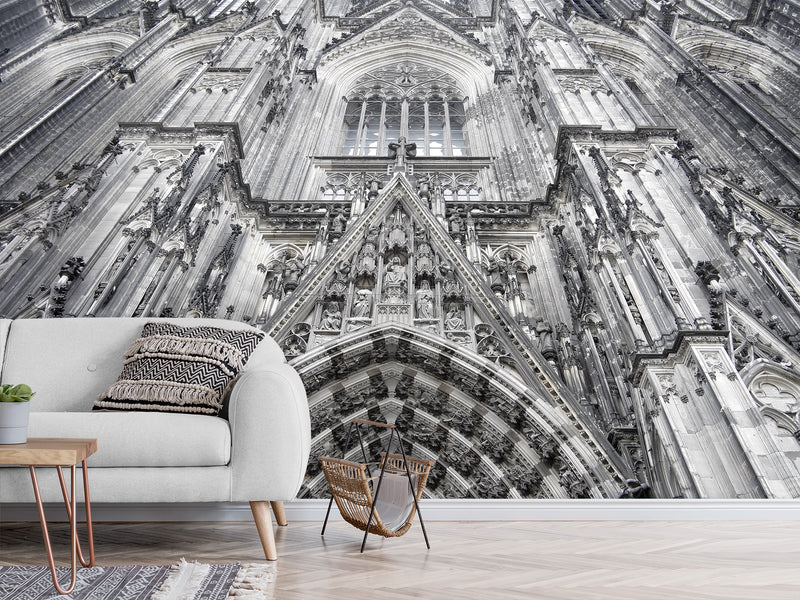 Architectural Print Self-Adhesive Wallpaper Mural – Full Wall Decor for Living Room or Bedroom, "Upward View of a Temple Building"
