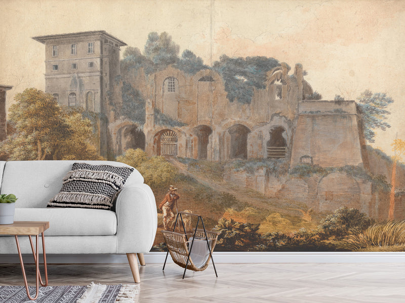 Peel and Stick Wallpaper John Warwick Smith Art – In the Camp Vaccinio at Rome – Living Room & Bedroom Wall Mural