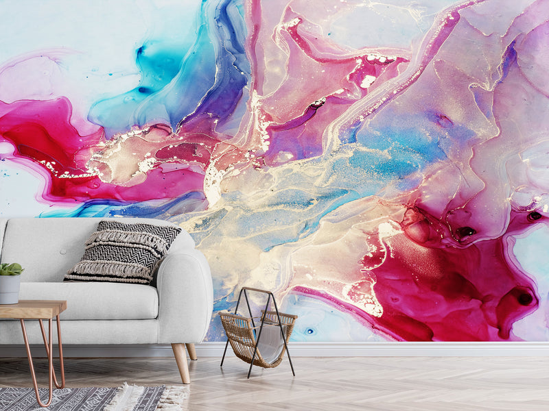 Peel and Stick Wallpaper On The Wall Modern Abstract Wall Art – Burgundy and Sky Blue Design For Bedroom Living Room