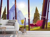Non-Wowen Wallpaper Wallpaper For Toddlers – Camping In The Forest Cartoon-Style Kids Room Decor