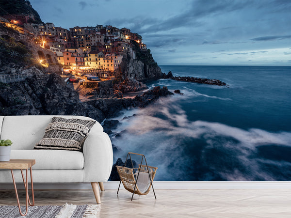 Unique Print For Home Design Self-Adhesive Wall Mural Full Wall Design For Living Room, Bedroom, Lounge Area "City On Sloping Mountains By The Sea"