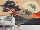 Traditional Full Wall Mural in Vintage Style, Modern Mountains and Moon for Bedroom, Hall 🌙🏔️