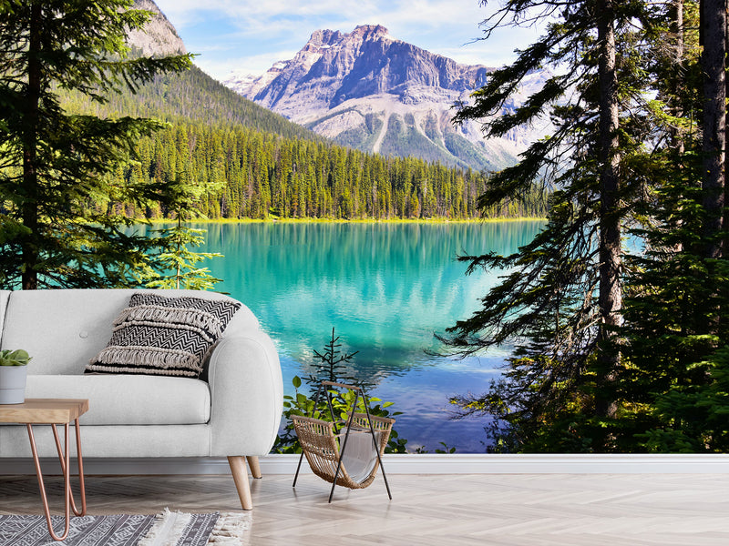 Nature-Inspired Peel and Stick Mural for Living Room or Lounge Area – "Emerald Lake, British Columbia,Yoho National Park"