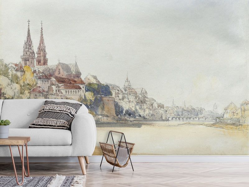 Non-Wowen Mural Full Wall Vintage Desing for Living Room or Bedroom "View of Basel, Switzerland" – William Callow