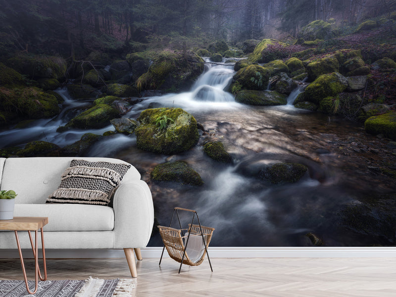 Peel and Stick film Oracal wallpaper for home “Mountain Waterfall”, bedroom decor