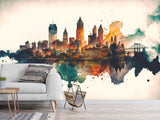 Full-Wall Mural Vinyl Wallpaper Peel and Stick Design For Workshop, Office, Or Hall “City In Watercolor”