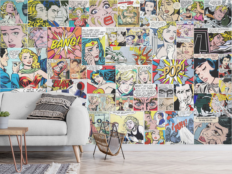 Wall mural 3D self-adhesive in the bedroom, kitchen, hall “Pop art comic”