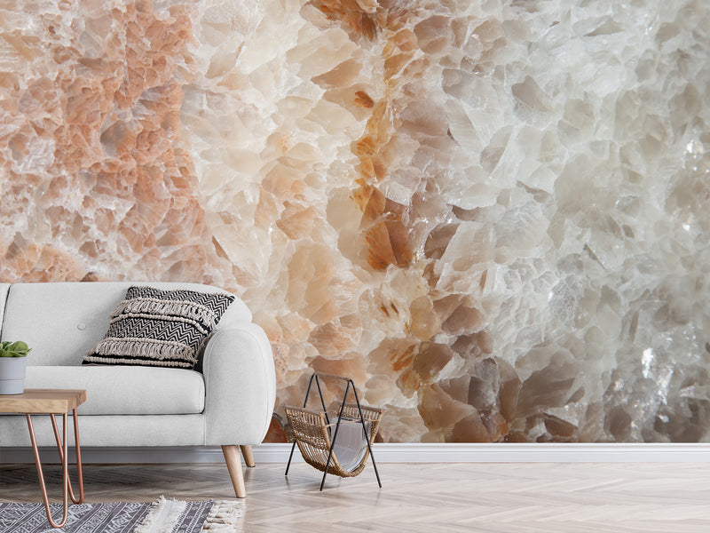 Abstract Composition Peel and Stick Mural Art Design "Beige Crystals" For Hall Living Room Decoration