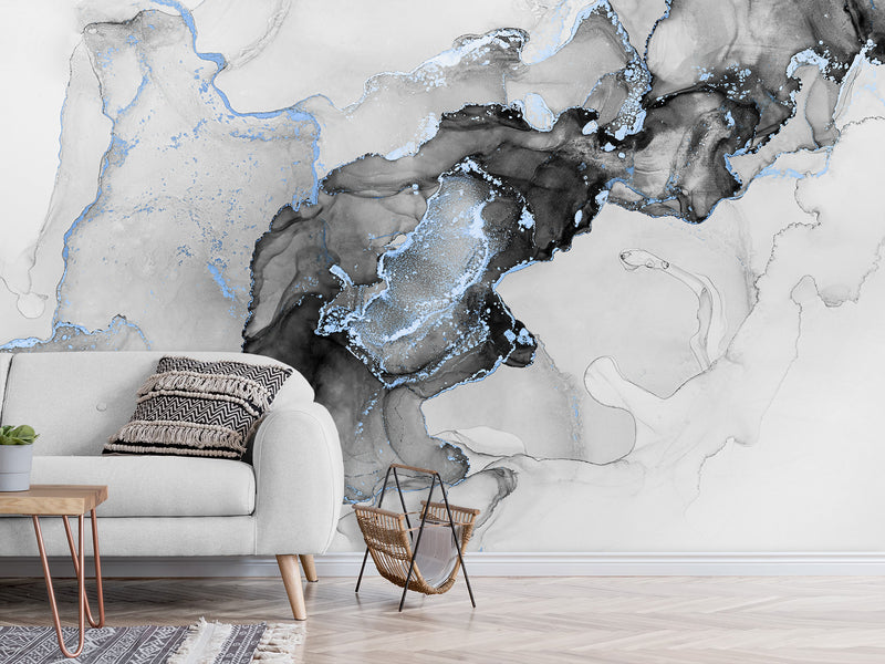 Non-Woven Wall Wallpaper For Office, Art Design For Bedroom, Abstraction Mural "Black And White Haze"