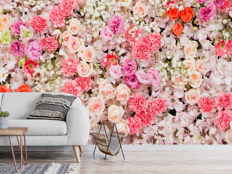 Self-Adhesive Mural Full Wall Blush Rose Art for Home or Bedroom Decor