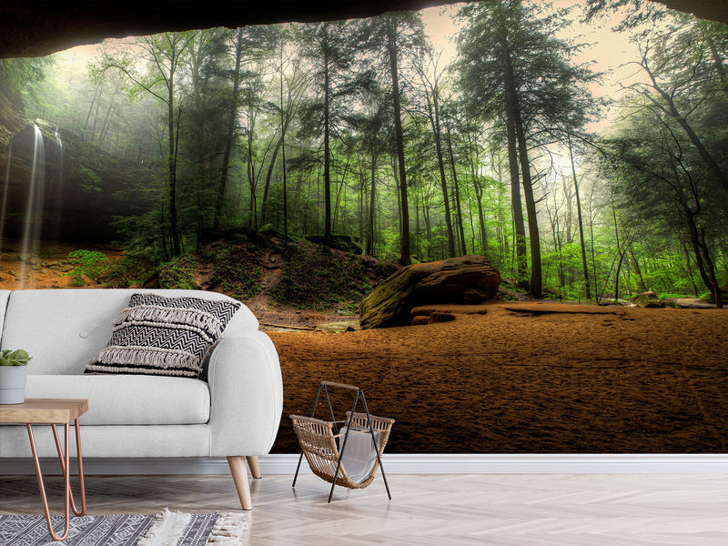 Non-Woven Mural Wallpaper Mural For Home, Office, Or Apartment Interior Decor - Art Cave View Of A Foggy Forest