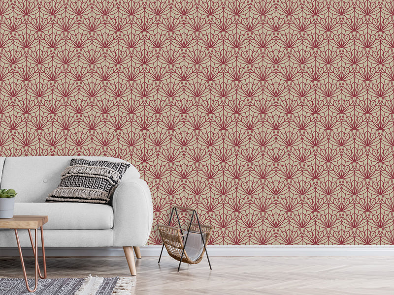 Elegant Art Deco Wallpaper “Wine Lotus” — Peel And Stick Design For Bedroom Or Living Room