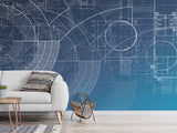 Peel and Stick Vinyl  Wall mural “Blueprint engineering " Wallpaper for For Office,  Home decor