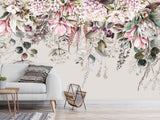 Floral Print Non-Woven Wallpaper – "Delicate Pink and White Flowers", Stylish Wall Mural for Home Interior