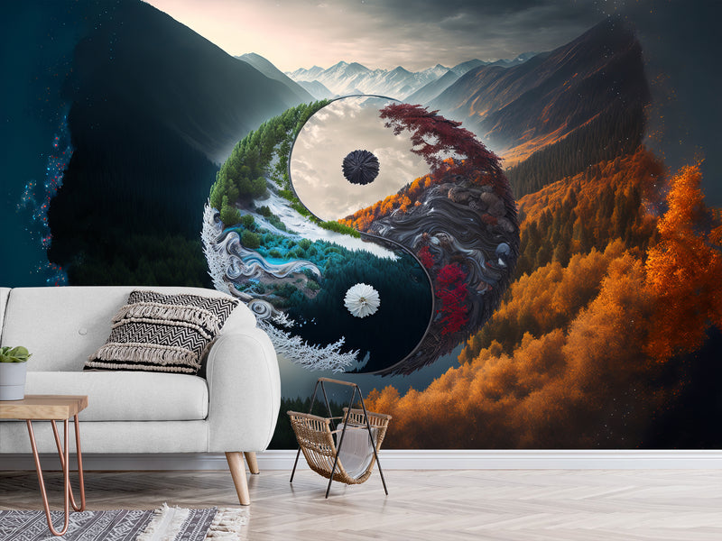Peel and Stick Mural Full Wall Wallpaper Print For Office, Bedroom, Living Room, Lounge Area "Yin And Yang"