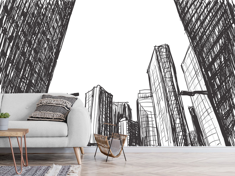 Graphic Print Peel and Stick 3D Mural "Painted city", Beautiful in the Hall, Office, Work Area