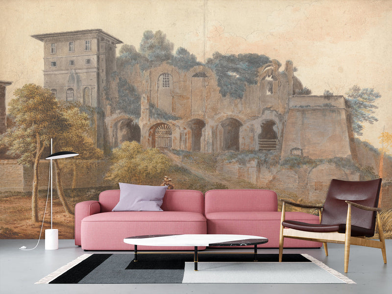 Peel and Stick Wallpaper John Warwick Smith Art – In the Camp Vaccinio at Rome – Living Room & Bedroom Wall Mural
