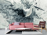Full-Wall Peel and Stick Wallpaper – Art Print "Dance of the Stork in Abstraction" Mural for Office, Study, or Living Room