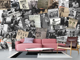 Peel and Stick Mural for Gym, Living Room, Workshop – "Gangsters and Mafia" Vintage-style Wallpaper Featuring Images of Crime Bosses