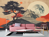 Traditional Full Wall Mural in Vintage Style, Modern Mountains and Moon for Bedroom, Hall 🌙🏔️