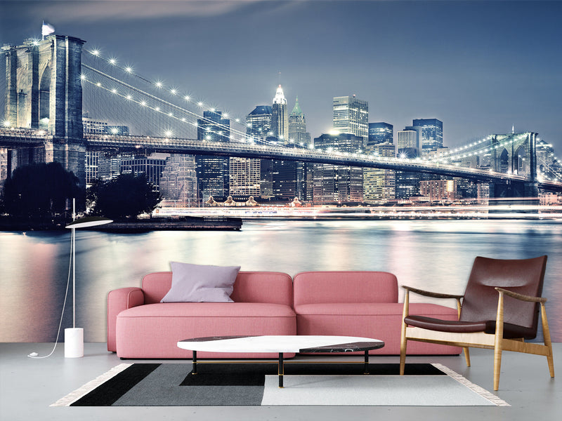 For the Stylish Home Peel and Stick Wall Mural Full Wall Landscape “Brooklyn Bridge at Night”