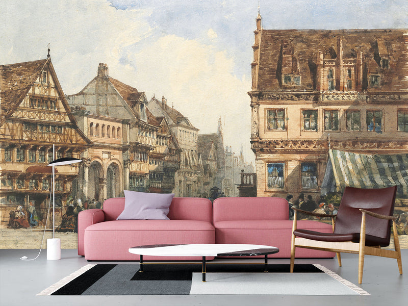 Self-Adhesive Wall Mural Full Wall Accent Wallpaper for Living Room or Bedroom Design William Wyld – A Street In Hanover, Germany