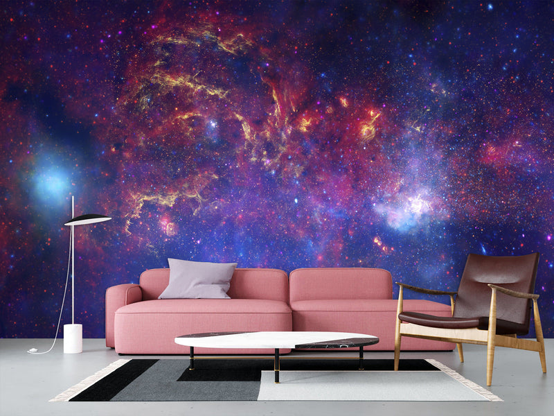 Peel & Stick Print Purple Nebula – Full Wall Wallpaper Mural For Living Room Or Bedroom