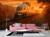 Print For Room Modern Design Self-Adhesive Wallpapers For Whole Wall Design For Bedroom Living Room "Train In Autumn Glow"