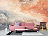 Print Abstraction On Wall Vinyl Wallpaper Peel and Stick For Bedroom Living Room "Pink Blue Waves"